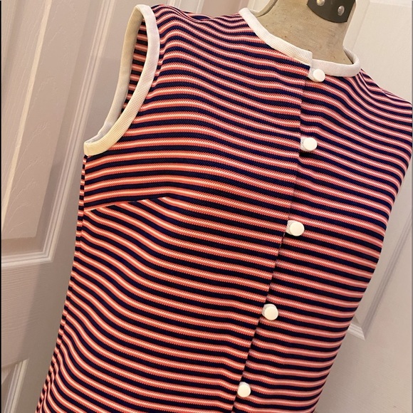 VINTAGE Mr Sweets Pink Blue Striped Sleeveless Above Knee Shift Dress - Picture 4 of 7